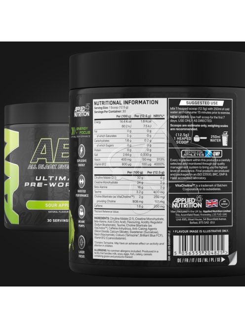 Applied ABE All Black Everything - Edzés előtti italpor - savanyú alma - 375g
