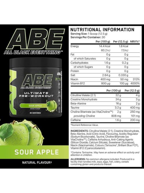 Applied ABE All Black Everything - Edzés előtti italpor - savanyú alma - 375g